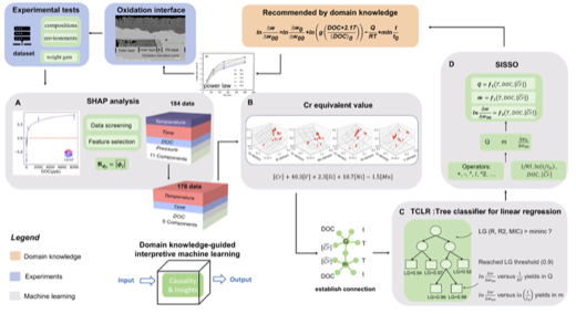 Domain knowledge-guided interpretive machine learning: formula discovery for the oxidation behavior of ferritic-martensitic steels in supercritical water